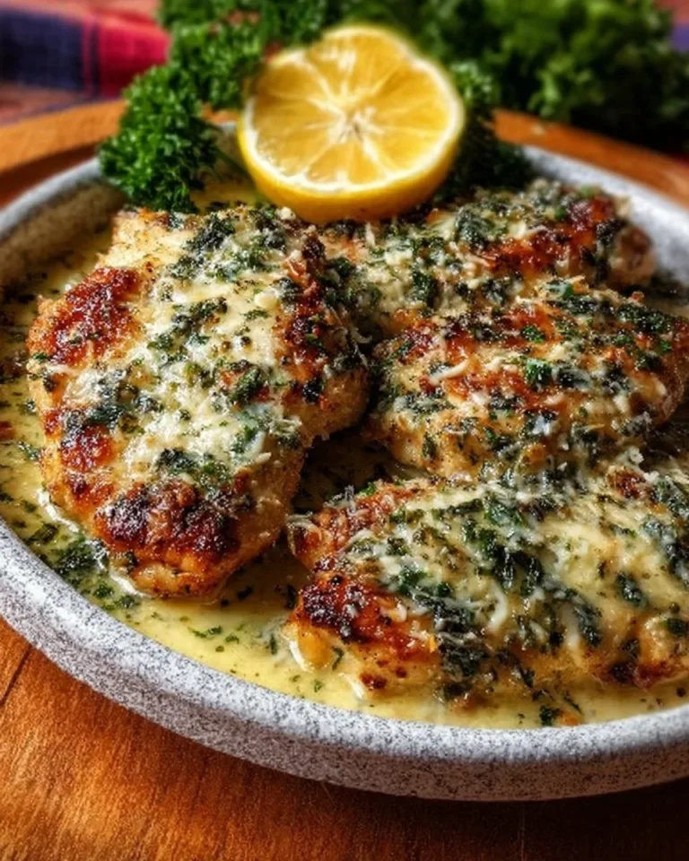 Delicious Lemon Chicken Romano topped with herbs and lemon slices