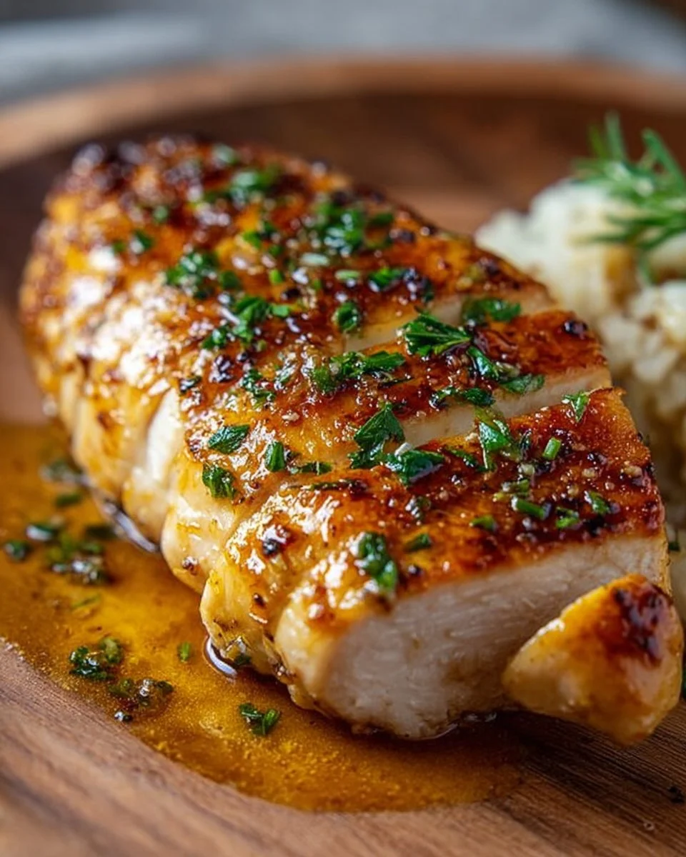 Melt-in-your-mouth chicken breast served on a plate with herbs and spices