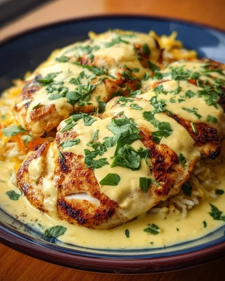 Delicious Mexican Chicken topped with creamy cheese sauce served on a plate