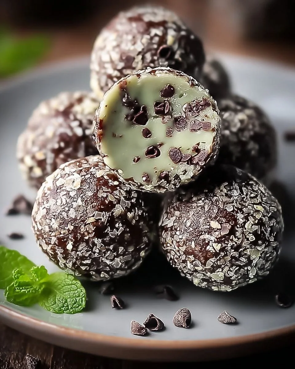 Mint chocolate chip protein balls ready to be enjoyed as a healthy snack