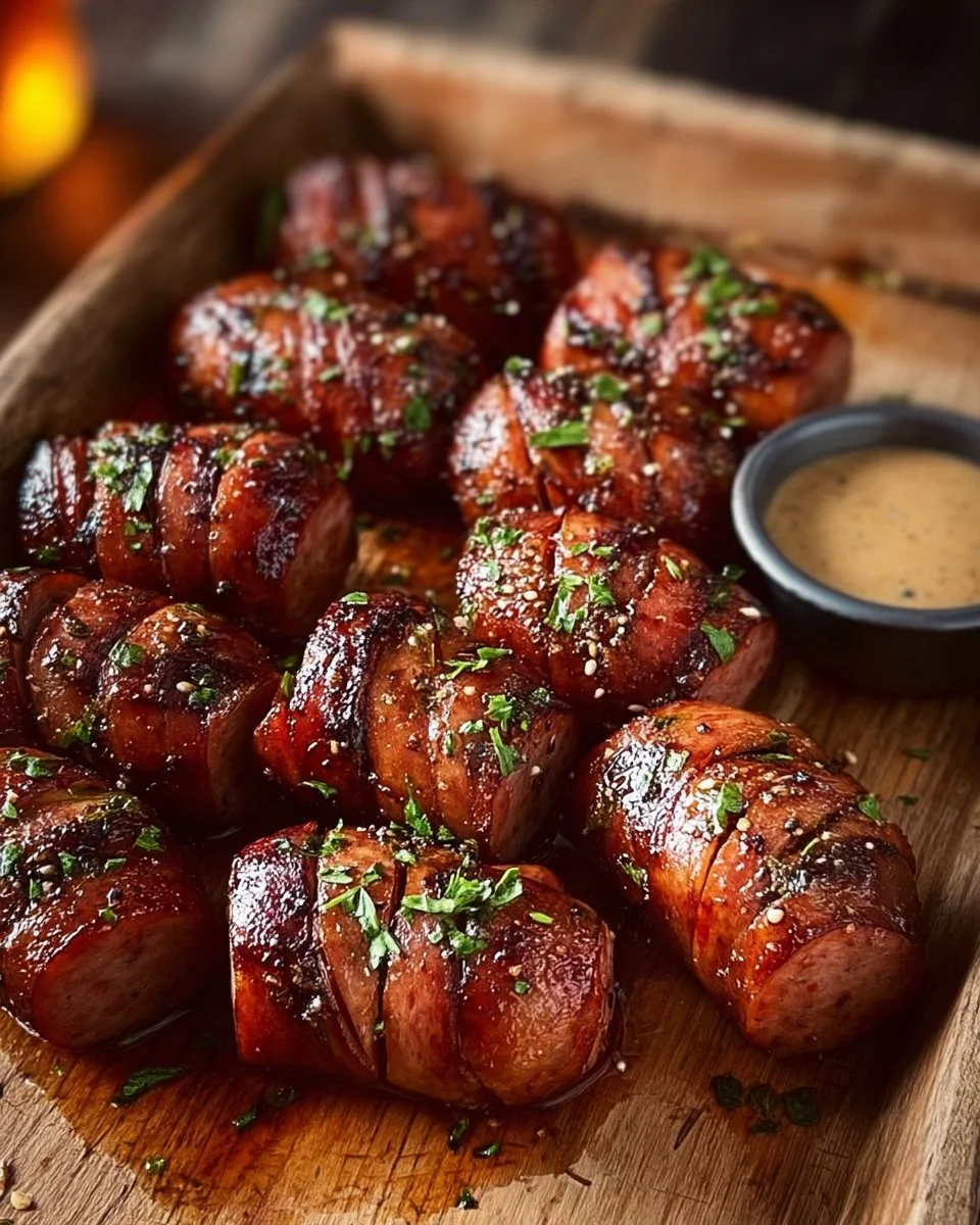 Mustard Hasselback Kielbasa Bites