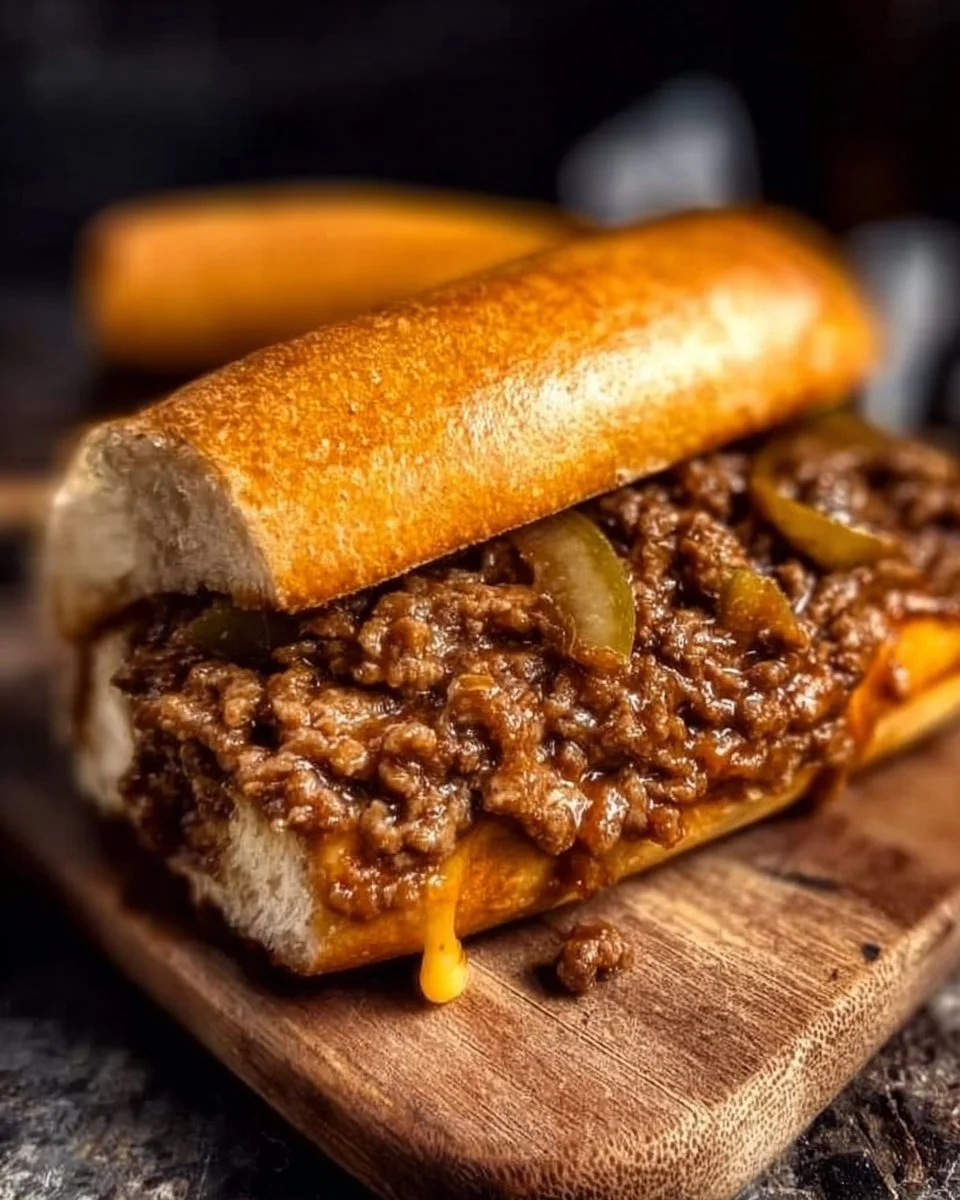 Philly Cheesesteak Sloppy Joes served on a plate with toppings