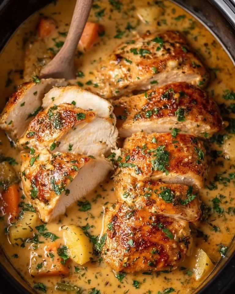 Ranch chicken cooked in a crock pot, served with vegetables