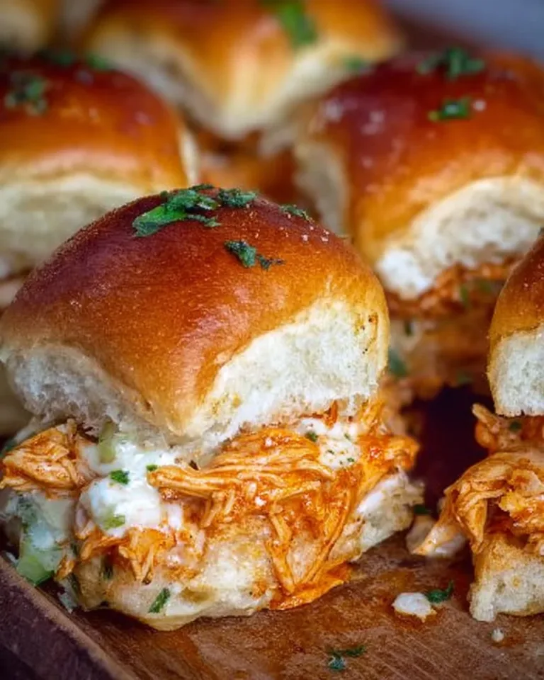 Delicious Spicy Buffalo Chicken Sliders served on a platter