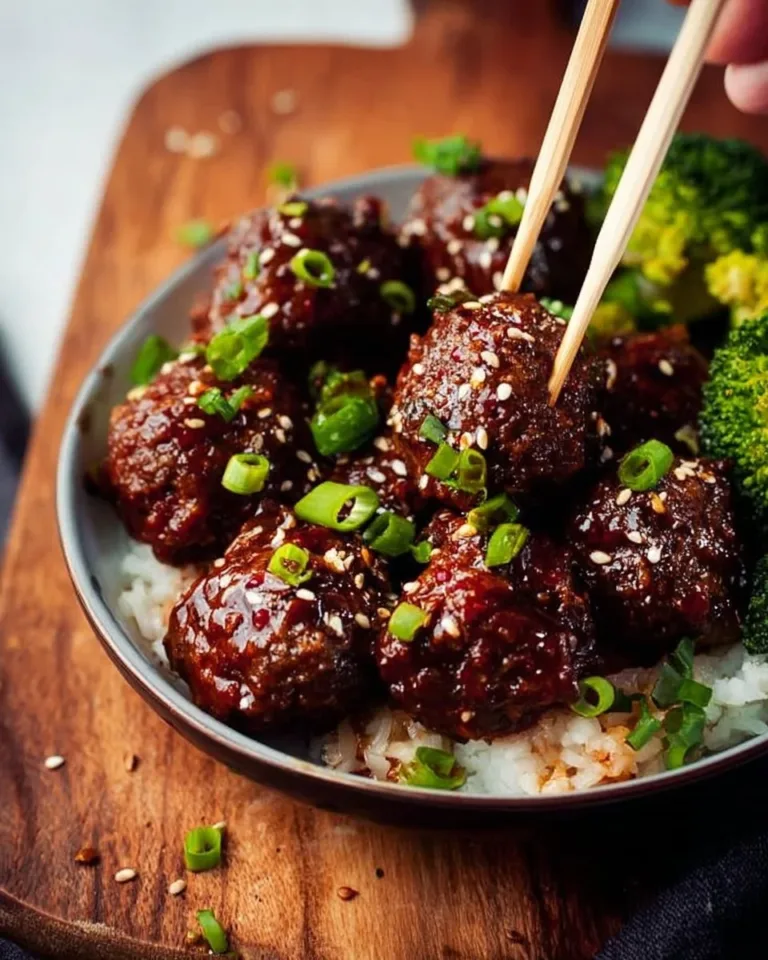 Delicious sticky Mongolian beef meatballs served on a plate