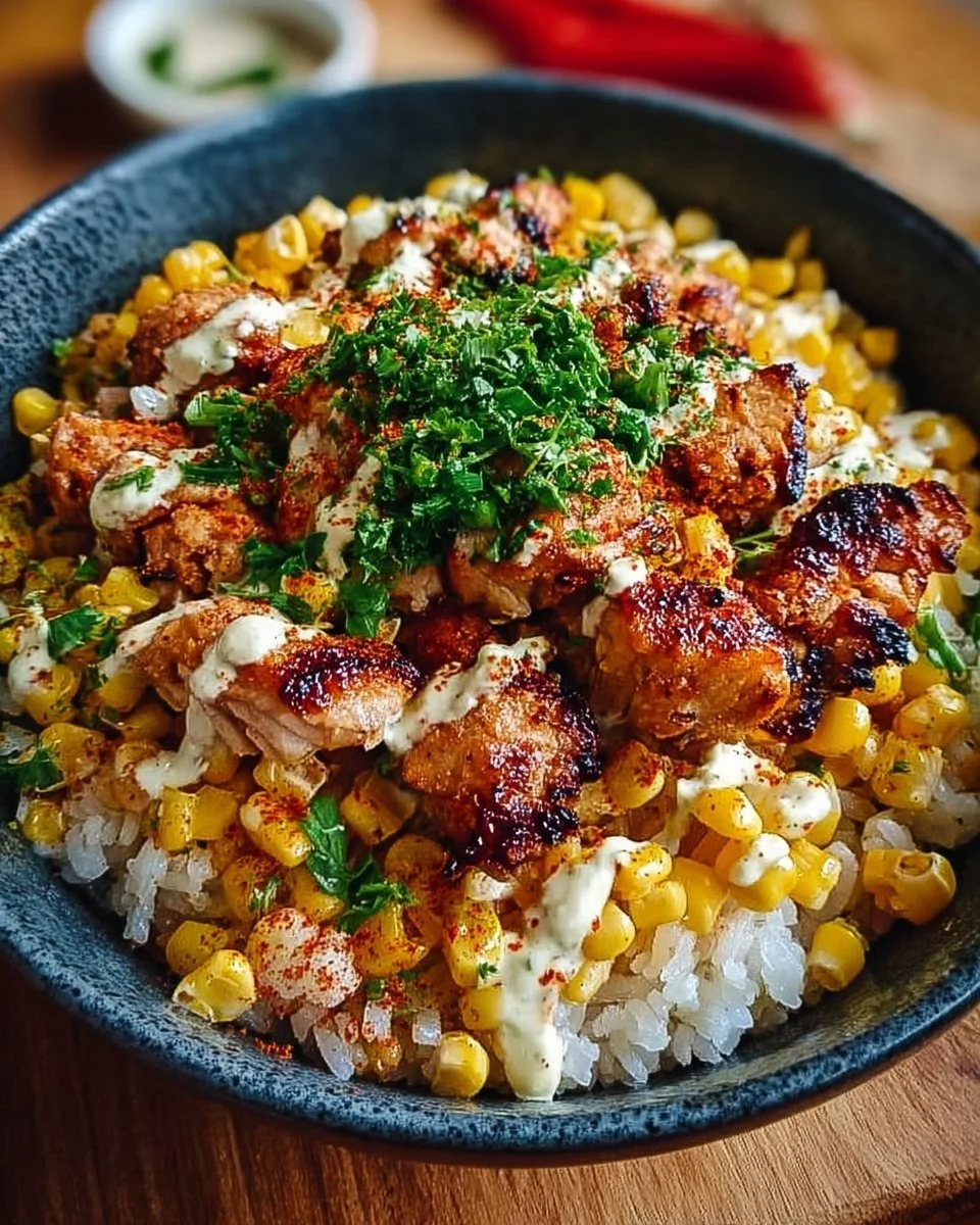 Delicious Street Corn Chicken Rice Bowl with fresh ingredients and vibrant flavors