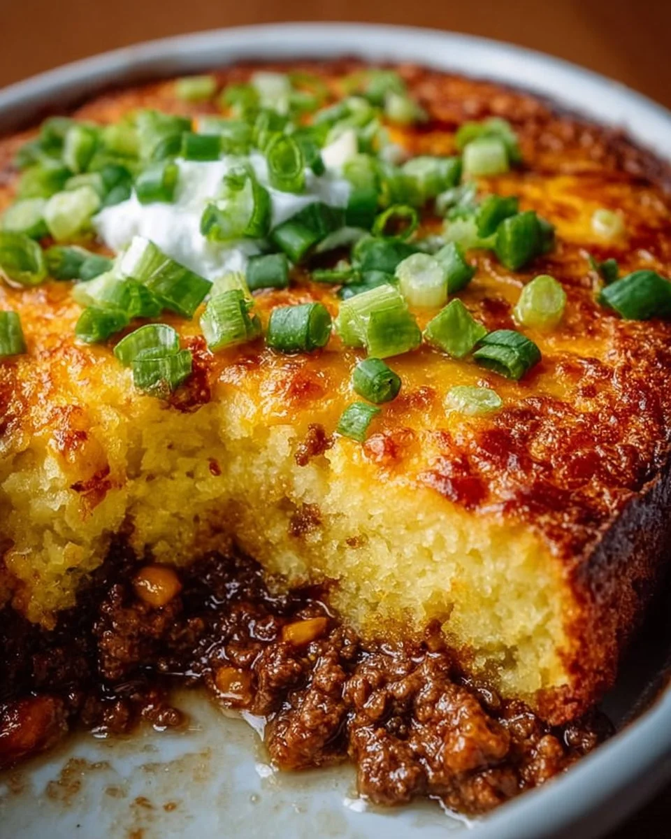 Delicious Texas Tamale Pie ready to be served, showcasing cornbread and vibrant toppings.