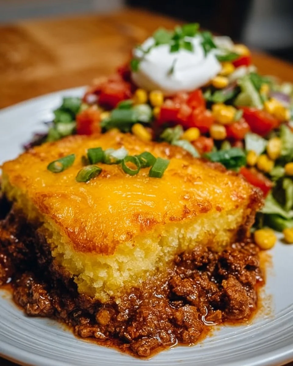 Delicious Texas Tamale Pie with savory filling and cornbread topping