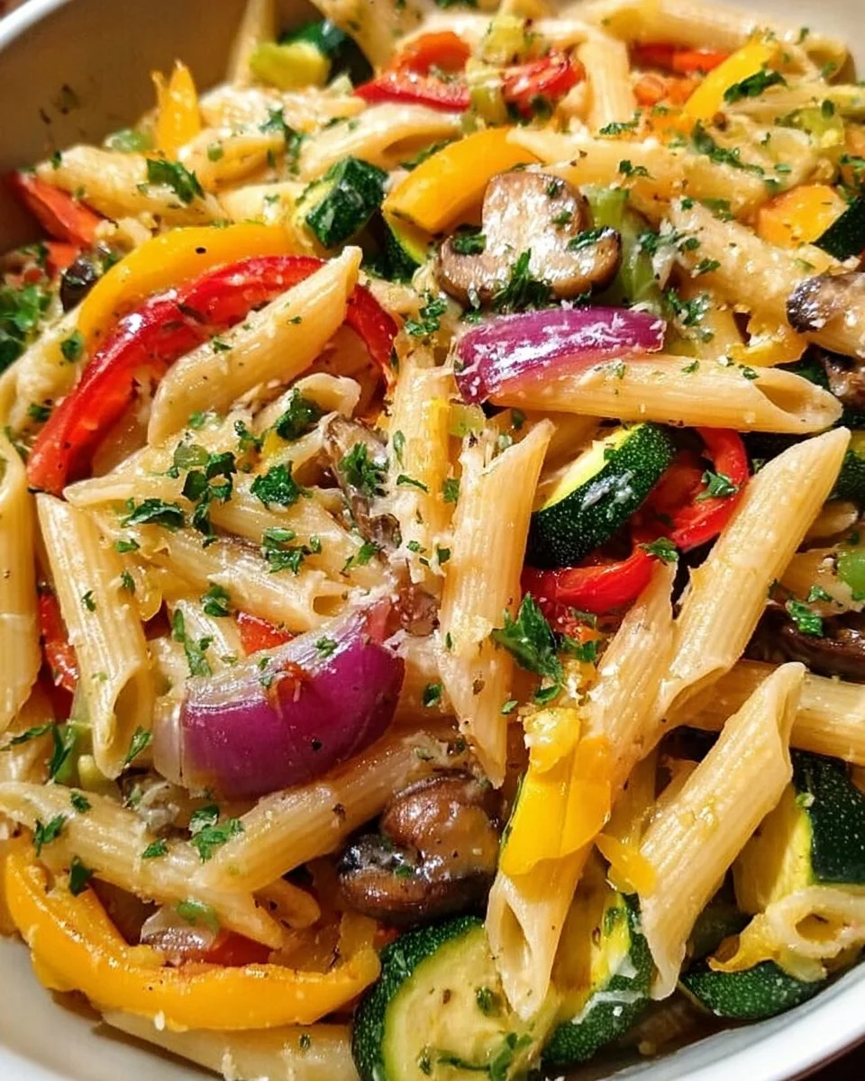 Delicious Vegetarian Pasta Primavera with fresh vegetables and herbs