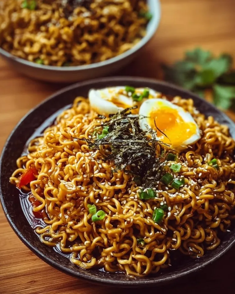 Delicious Blackstone Ramen noodles served in a bowl with toppings.