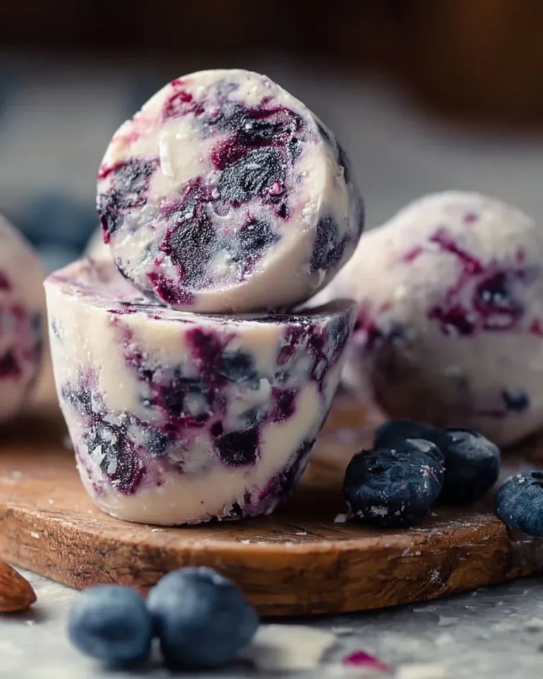 Five-ingredient frozen blueberry yogurt bites on a plate