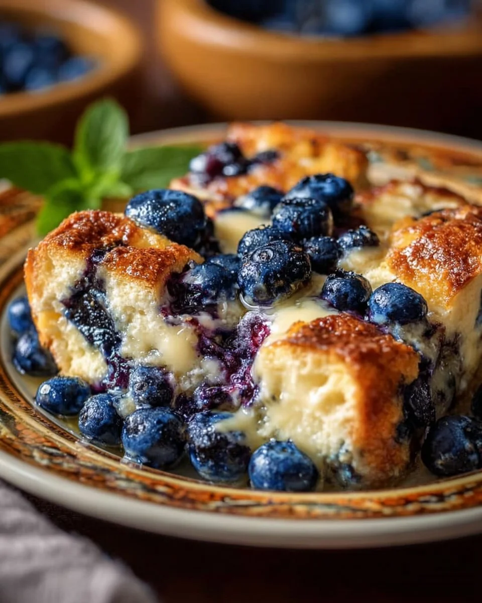 Blueberry Cottage Cheese Breakfast Bake topped with fresh blueberries