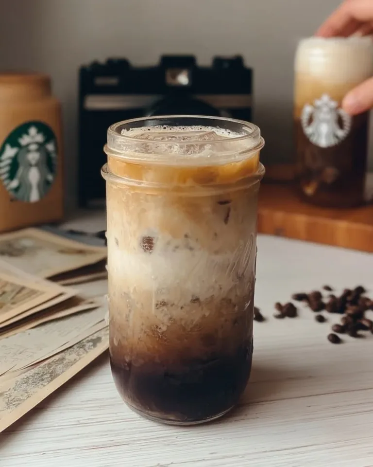 Brown Sugar Oatmilk Shaken Espresso in a glass with ice and a straw