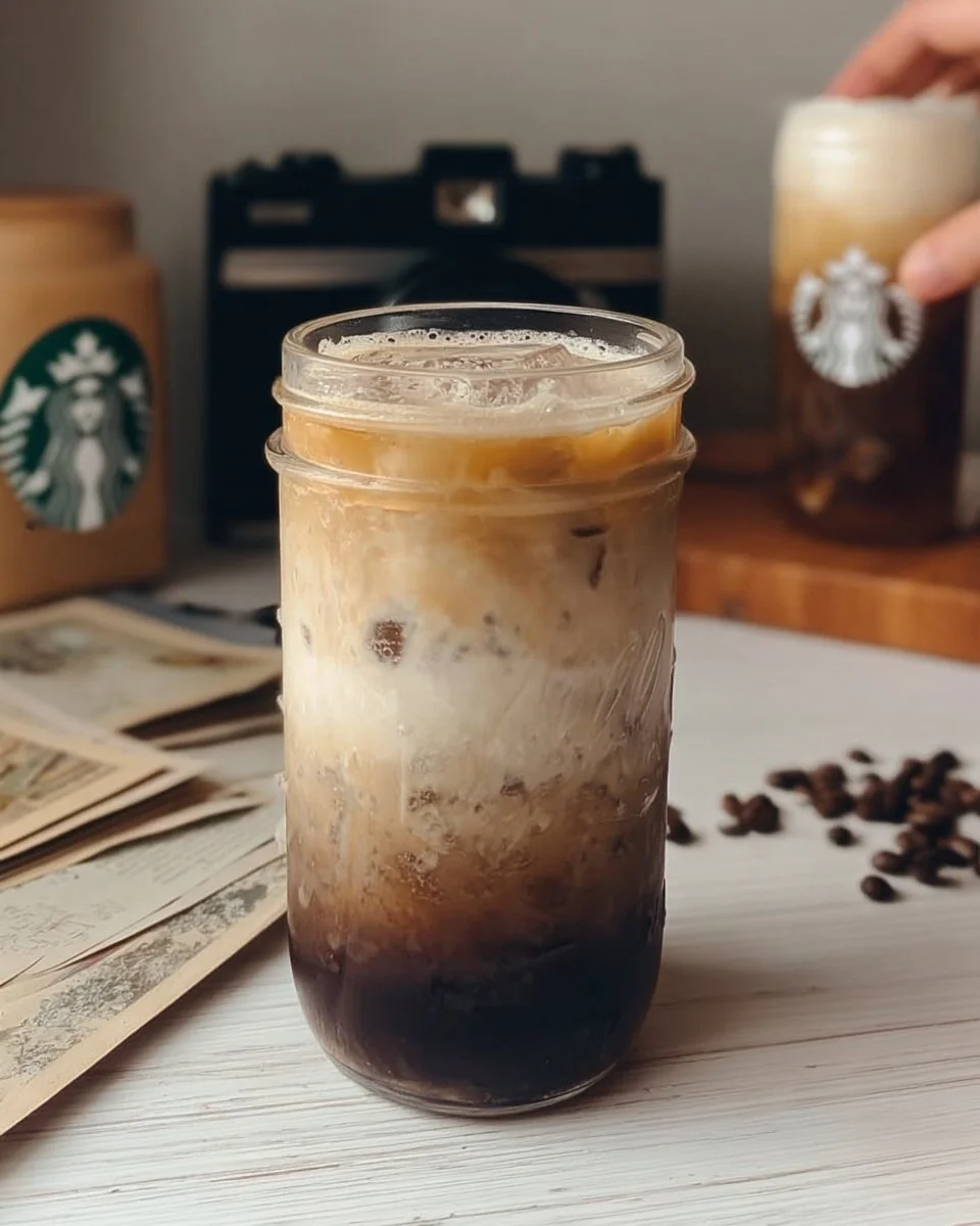 Brown Sugar Oatmilk Shaken Espresso in a glass with ice and a straw