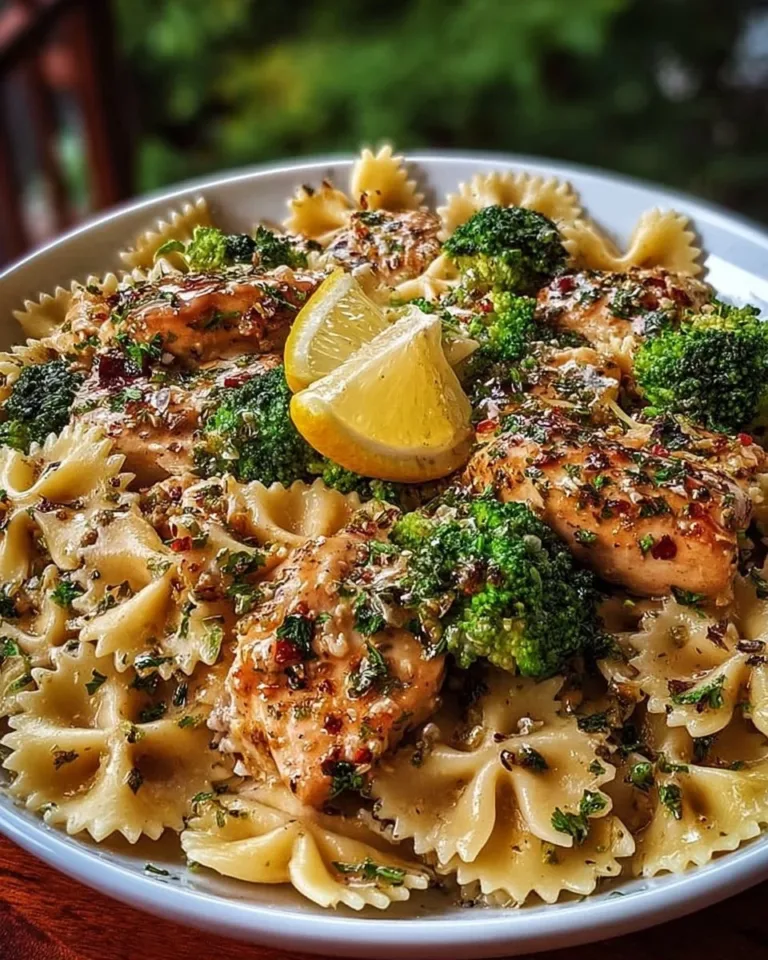 Cajun Chicken served with broccoli and bowtie pasta on a plate