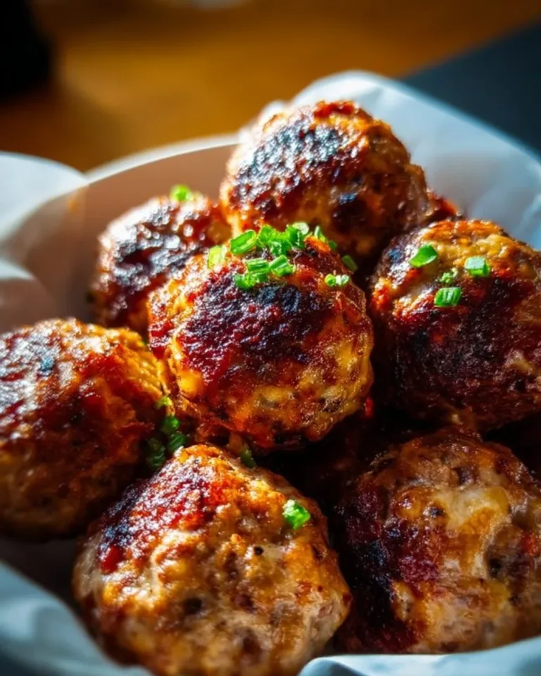 Cheddar Beef Meatballs served on a platter with herbs and dipping sauce