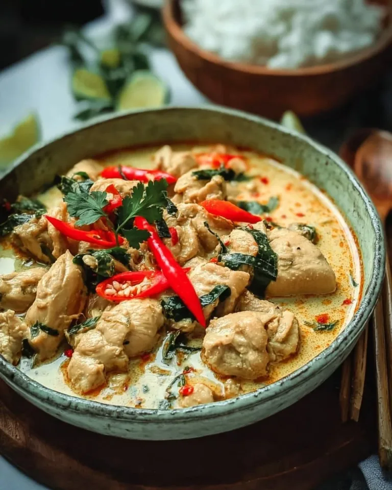 Delicious creamy coconut milk chicken served with herbs and spices