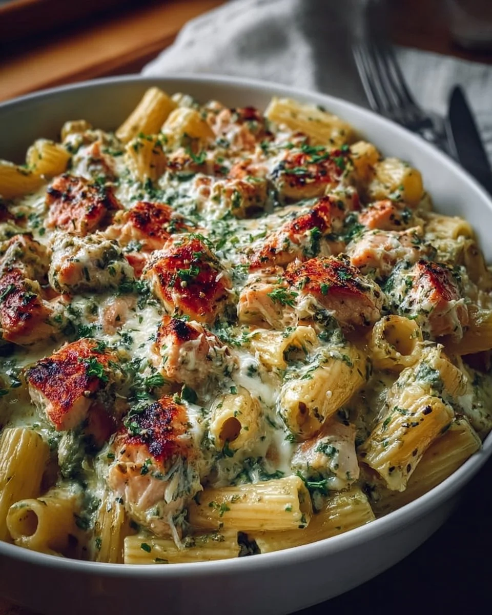 Creamy Pesto Chicken Pasta Bake