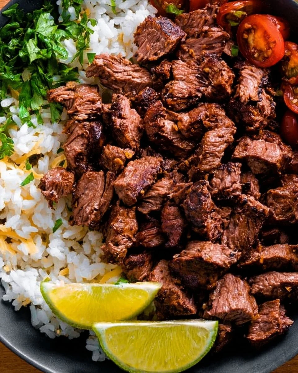 DIY Chipotle Steak Bowl recipe with grilled steak, rice, and fresh toppings