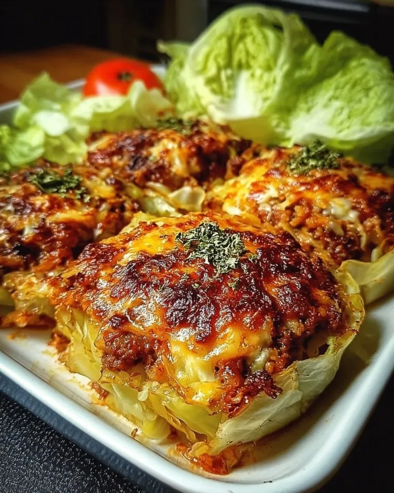 Crispy cabbage burger bake, a healthy and flavorful dish served on a plate