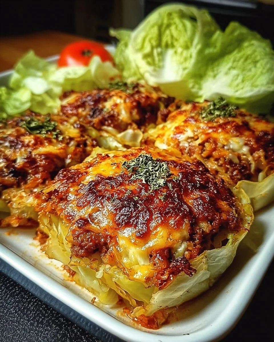 Crispy cabbage burger bake, a healthy and flavorful dish served on a plate