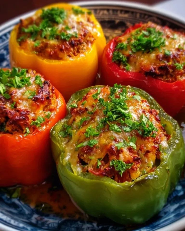 Healthy stuffed bell peppers filled with quinoa, vegetables, and spices