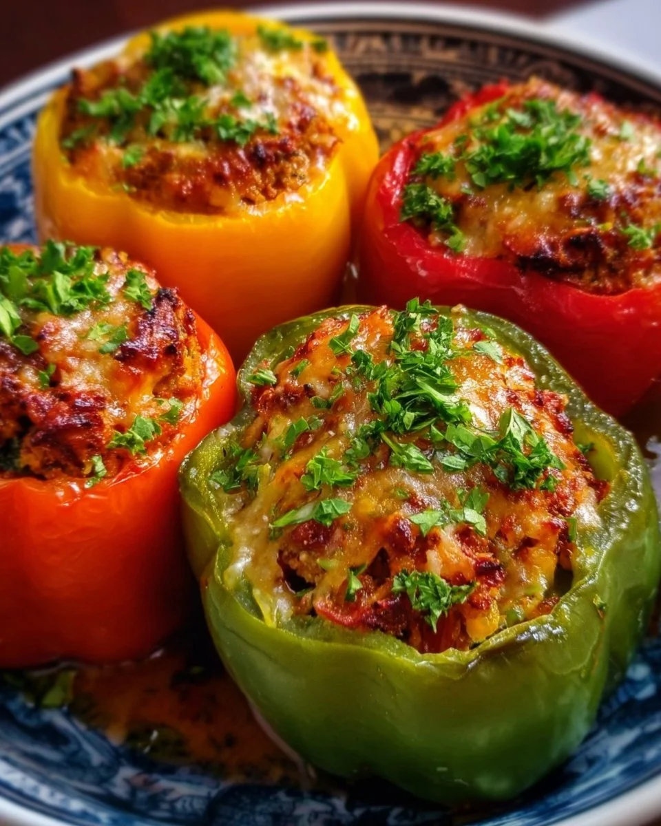 Healthy stuffed bell peppers filled with quinoa, vegetables, and spices