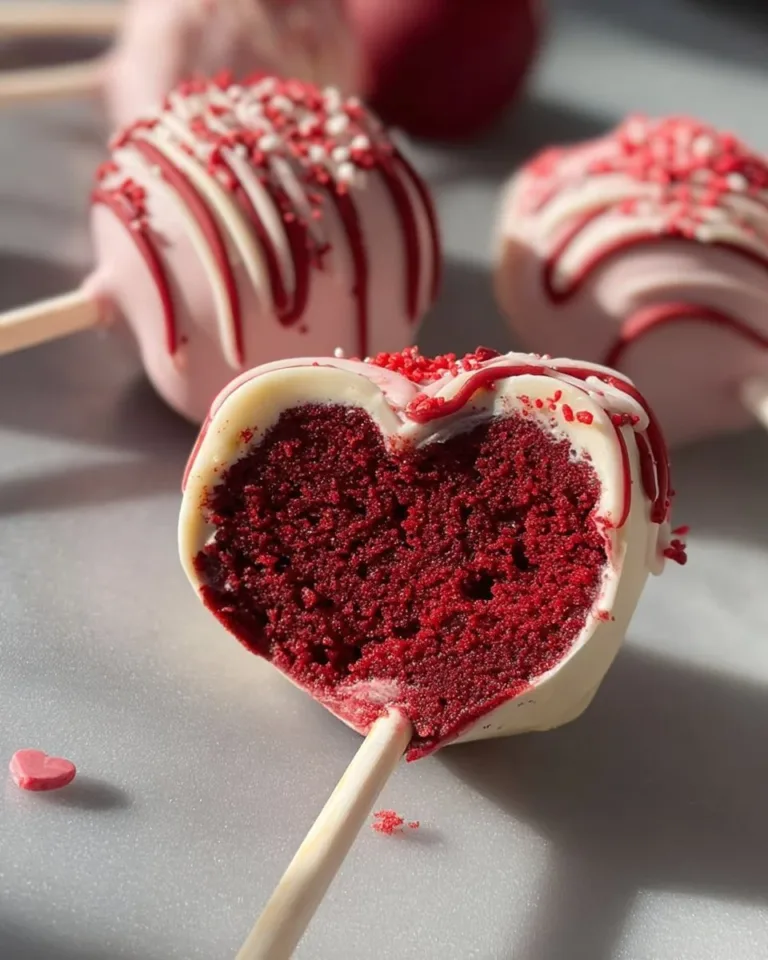 Heart-shaped red velvet cake pops with cream cheese frosting
