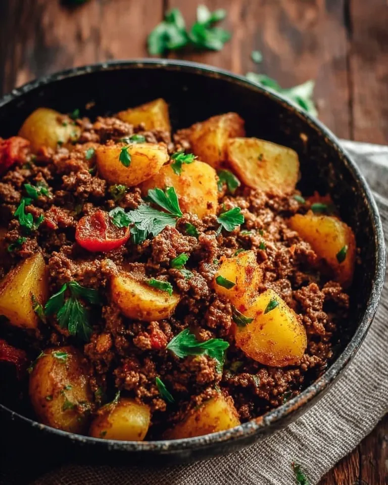 Hearty ground beef and potatoes dish served on a plate