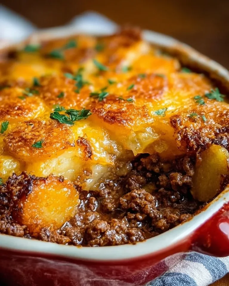 Delicious Hobo Casserole with Ground Beef served in a bowl.