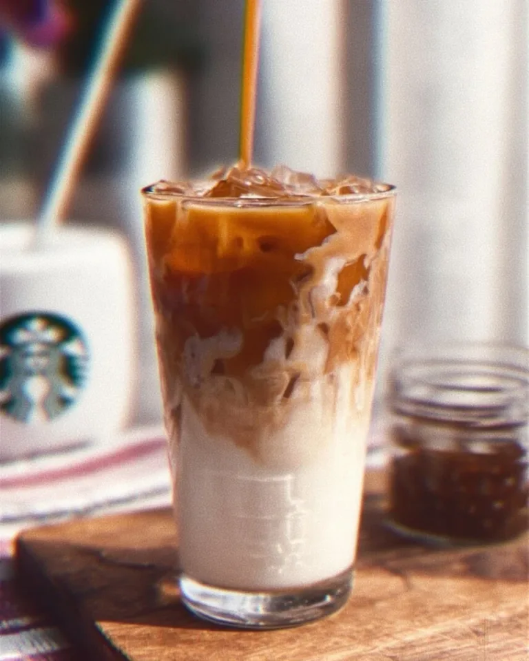 Delicious Iced Caramel Macchiato topped with caramel drizzle