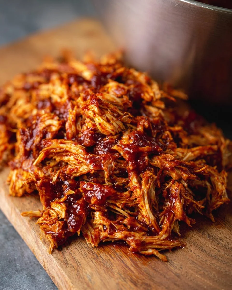 Instant Pot BBQ Pulled Chicken served in a bowl with sauce
