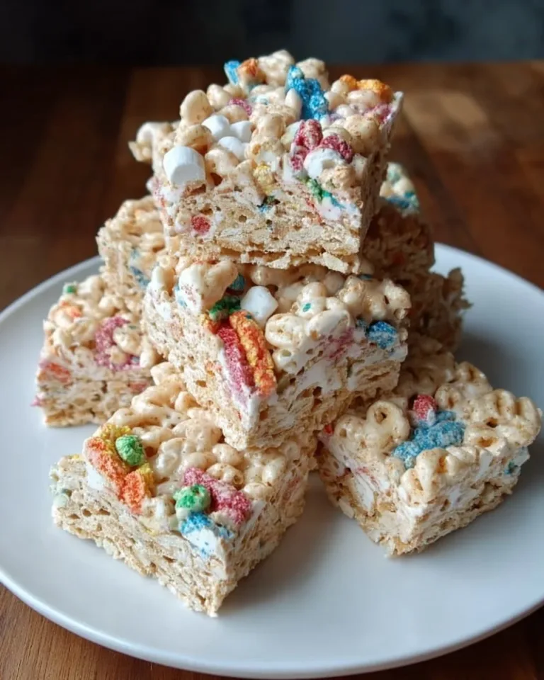 Delicious loaded Rice Krispies treats topped with colorful sprinkles and chocolate.