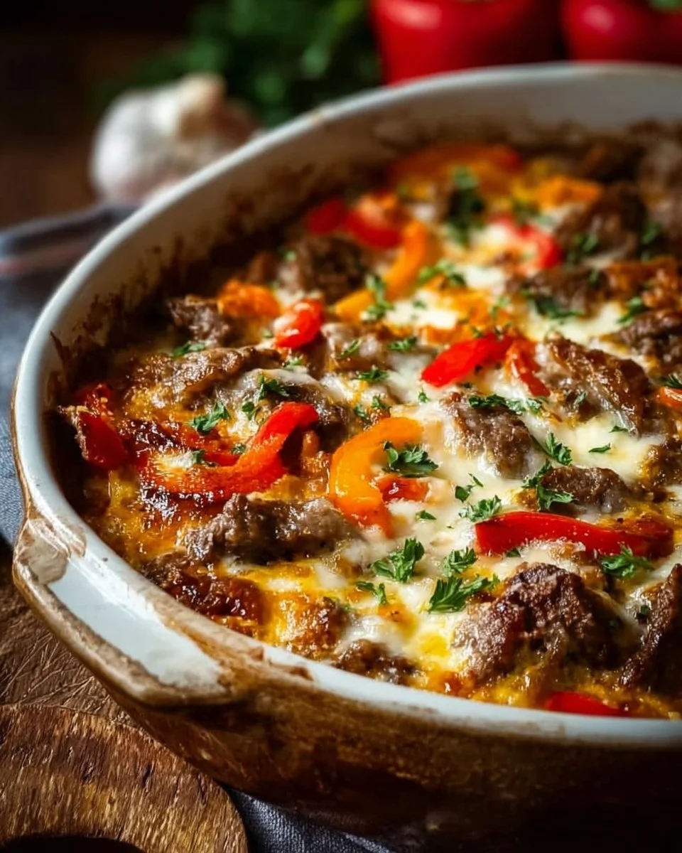 Low Carb Philly Cheesesteak Casserole