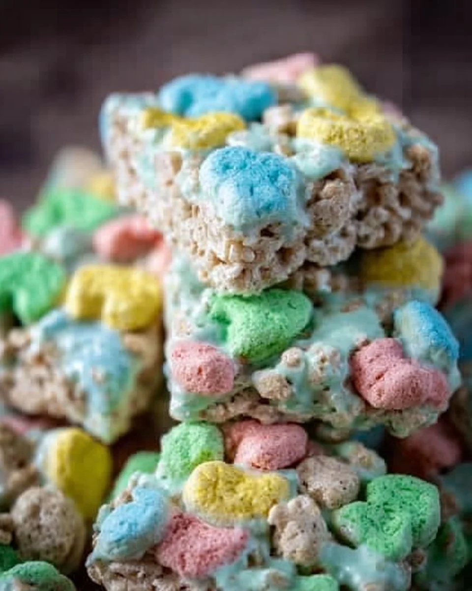 Colorful Lucky Charms Treats made with cereal and marshmallows