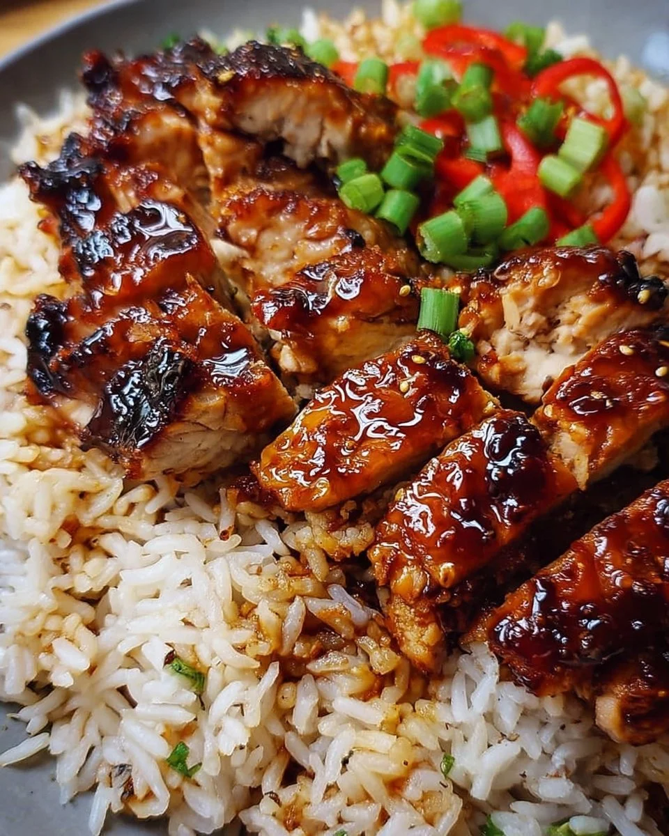 One-Pan Bold Honey BBQ Chicken Rice dish with juicy BBQ chicken and rice