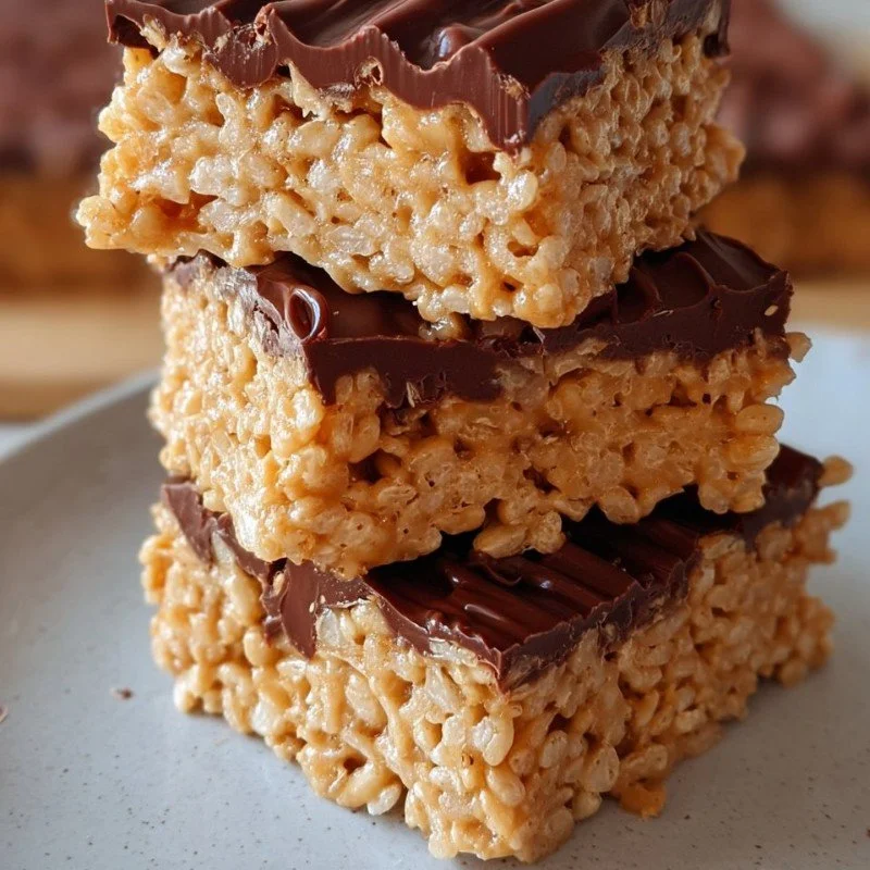 Homemade Peanut Butter Rice Krispie Treats on a plate
