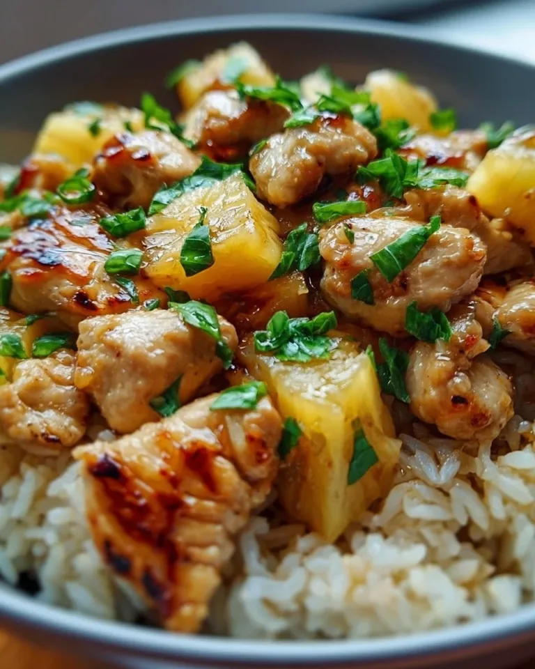Delicious pineapple chicken served with rice for a flavorful meal.