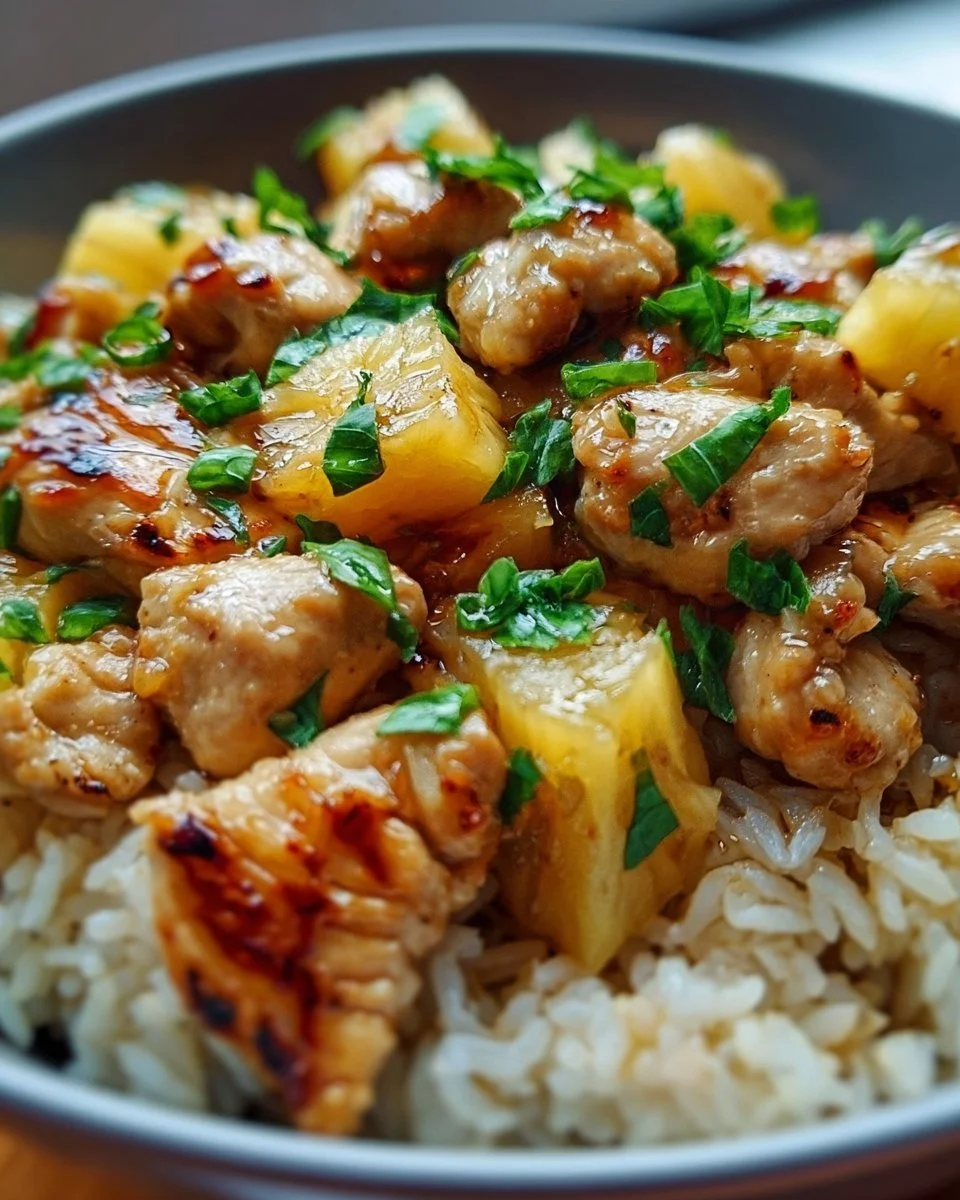 Delicious pineapple chicken served with rice for a flavorful meal.