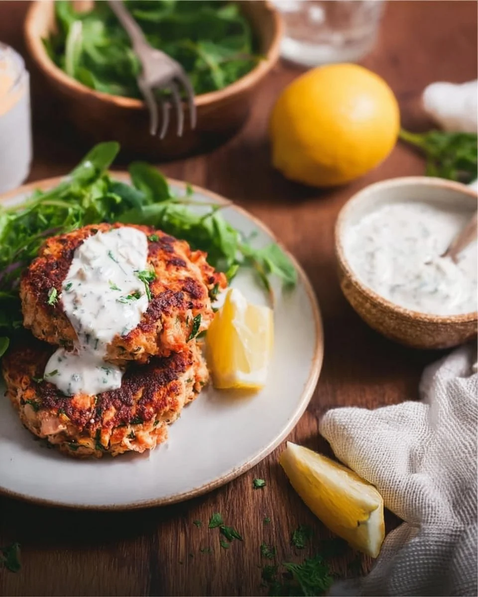 Salmon Patties with Lemon-Garlic Sauce
