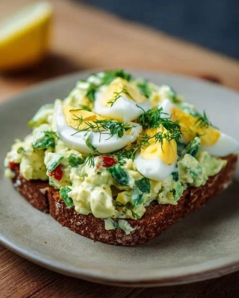 A vibrant bowl of Mediterranean avocado egg salad with fresh ingredients