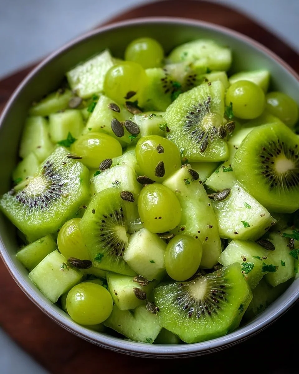 St. Patrick's Day Green Fruit Salad with various green fruits and mint garnish.