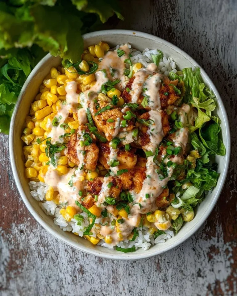 Delicious street corn chicken rice bowls topped with fresh ingredients