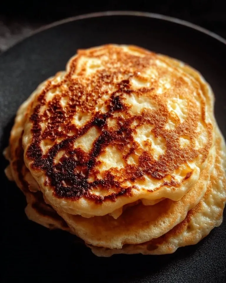 Fluffy yogurt pancakes topped with fresh fruit and syrup