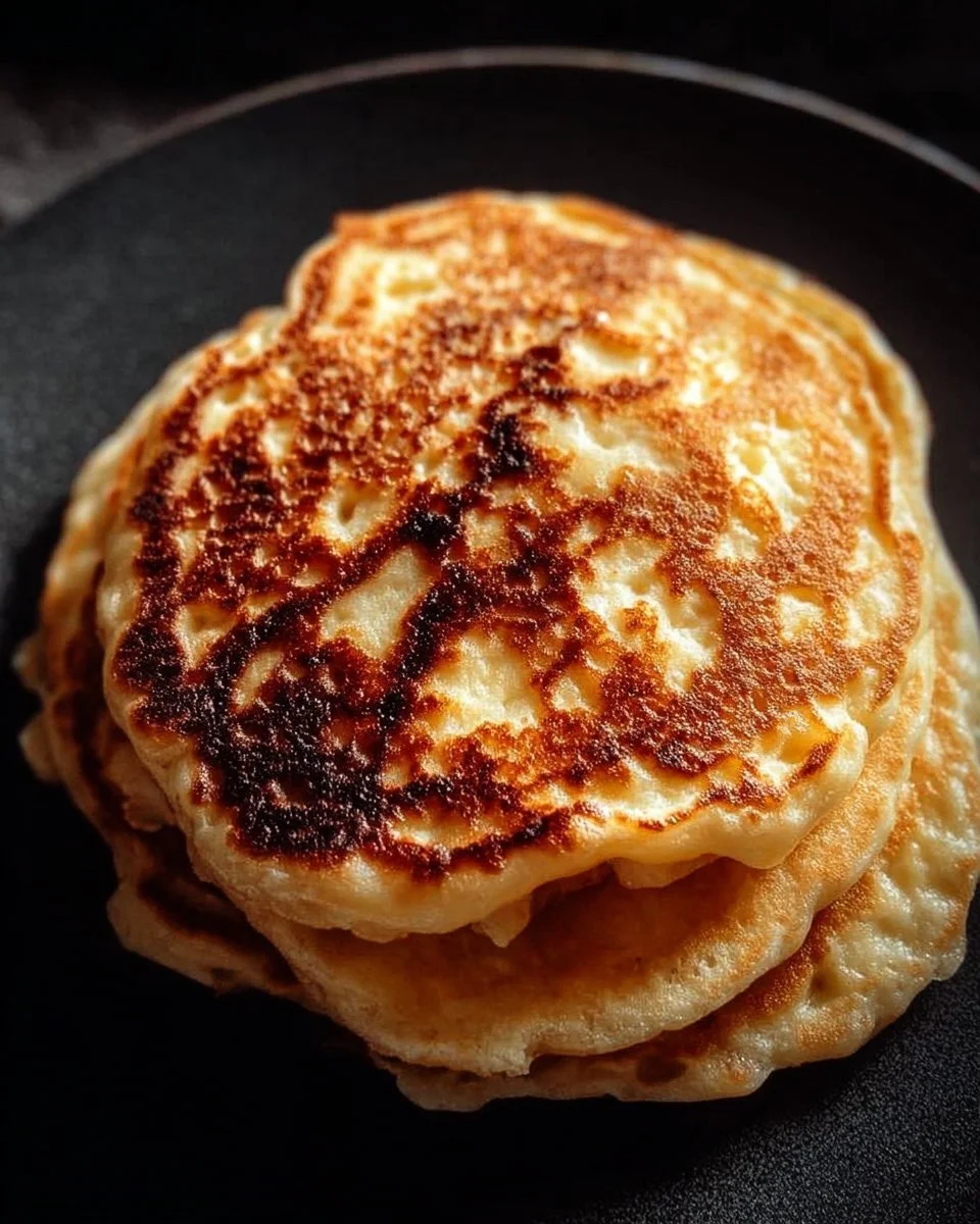 Fluffy yogurt pancakes topped with fresh fruit and syrup