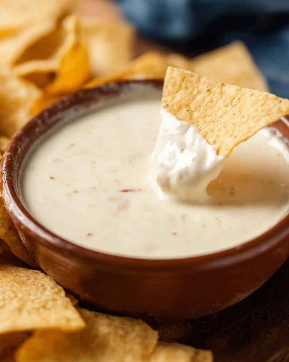 Creamy Mexican white cheese dip served with tortilla chips