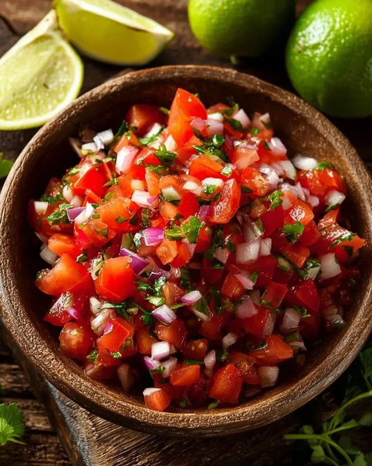 Fresh Pico de Gallo salsa with tomatoes, onions, cilantro, and lime juice.
