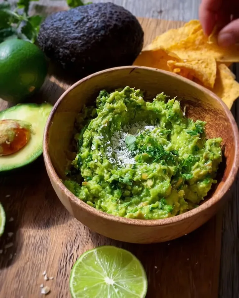 Bowl of creamy restaurant-worthy guacamole with fresh ingredients