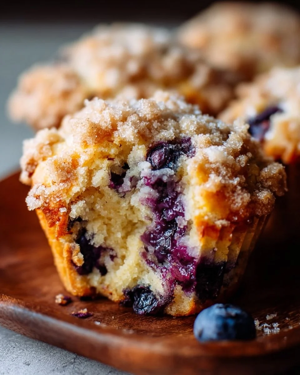 Bakery style blueberry streusel muffins fresh out of the oven