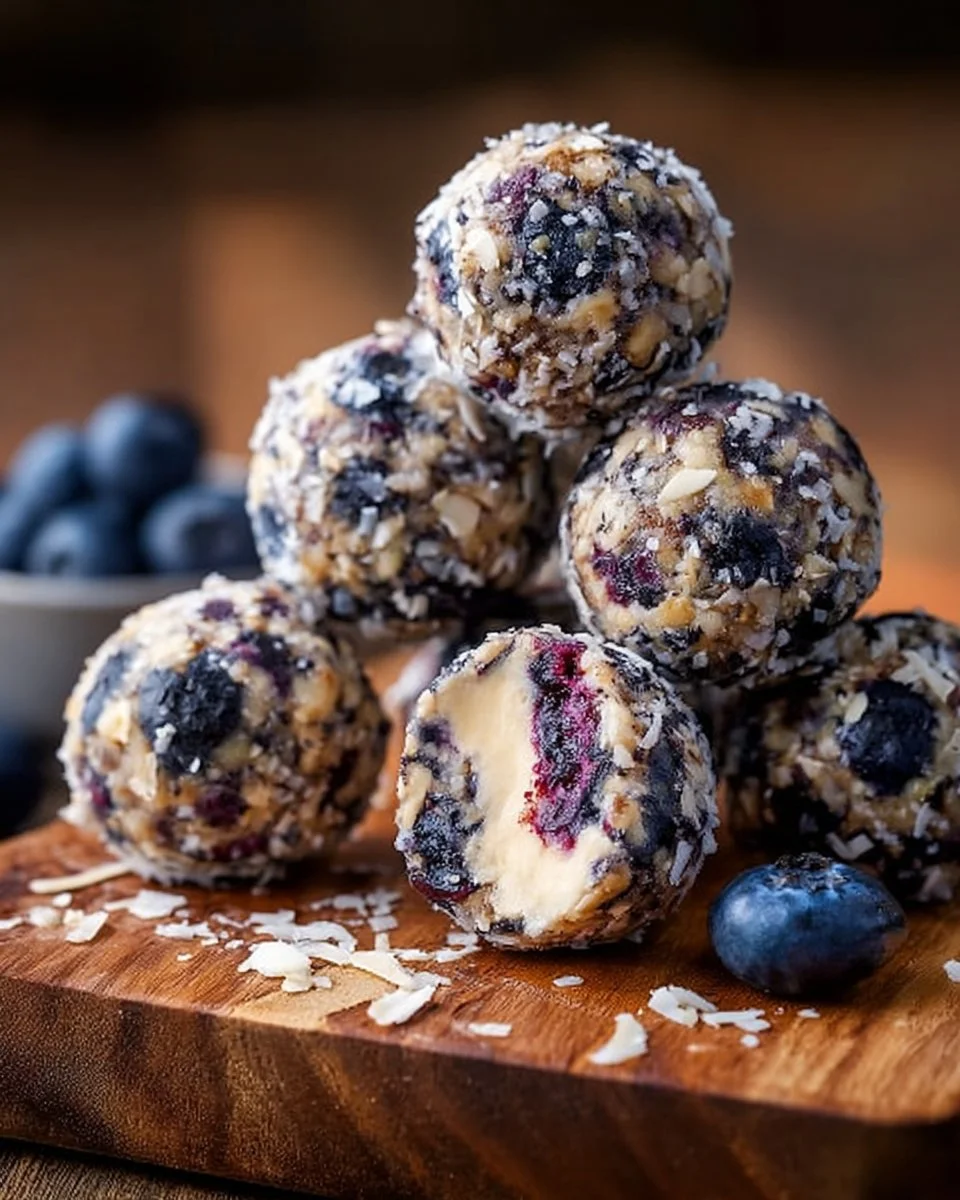 Creamy Blueberry Cheesecake Protein Energy Balls